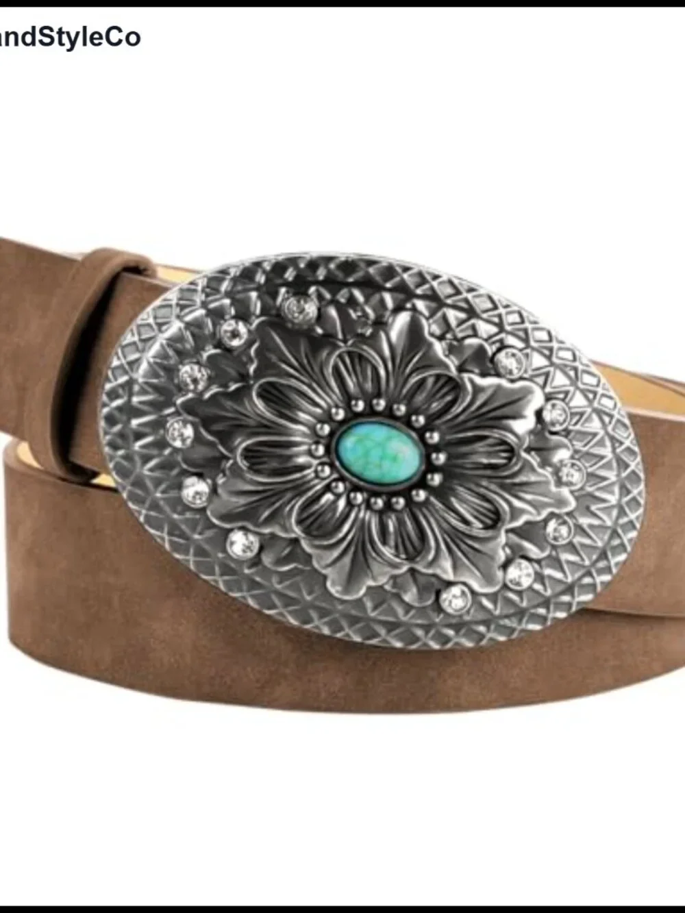 Vegan Leather Western Belt with Turquoise Rhinestone Buckle, Faux Leather,